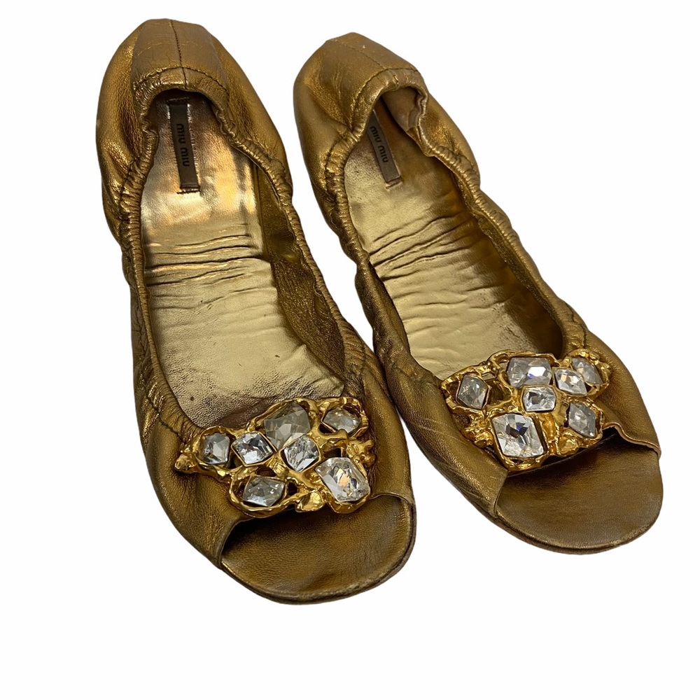 Miu Miu Prada Bronze Gold Peep Toe Ballet Flats 9
